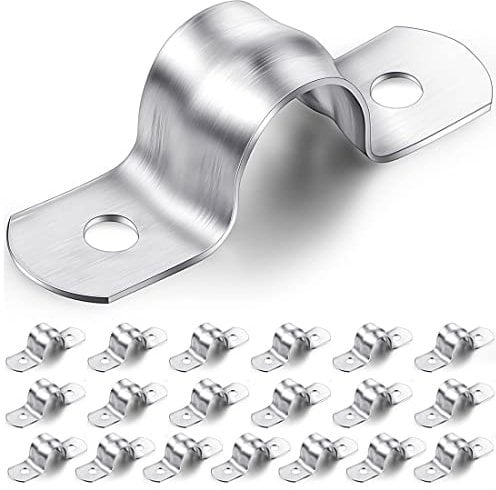 Androxeda 12 mm/ 0,5 Zoll Rohrband Klemme, 20 Stücke 304 Edelstahl Rohrschellen U Geformt Rohrschelle Zwei Löcher Schlauchschelle Spannschelle Schlauchklemme Sattelklemme für Wasserrohr und Gasleitung