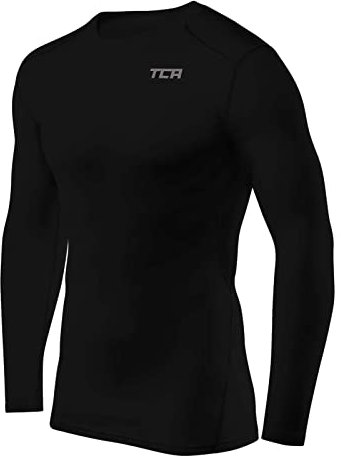 TCA Men's HyperFusion Compression Base Layer Top Long Sleeve Under Shirt - Crew Neck - Black, S