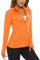 KEFITEVD Damen Laufjacke Herbst UV Schutzkleiung Sportjacke Leicht Stehkragen Sweatjacke Langarm Trainingsjacke Daumenloch Jacke mit Tasche für Yoga Fitness Leuchtendes-Orange L