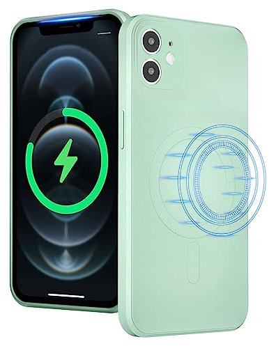 UEEBAI Wireless Charging Case For iPhone 12 6.1 inch, Liquid Silicone Built-in Magnets Phone Case Compatible with MagSafe Faster Charging Slim Fit Soft Microfiber Cover - Mint Green