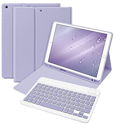 Bettdow for iPad 9th Generation 2021 Keyboard Case, Detachable Wireless Keyboard, Case with Pencil Holder for iPad 9th Gen 2021/8th Gen 2020/7th Gen 2019 10.2 Inch (Purple)