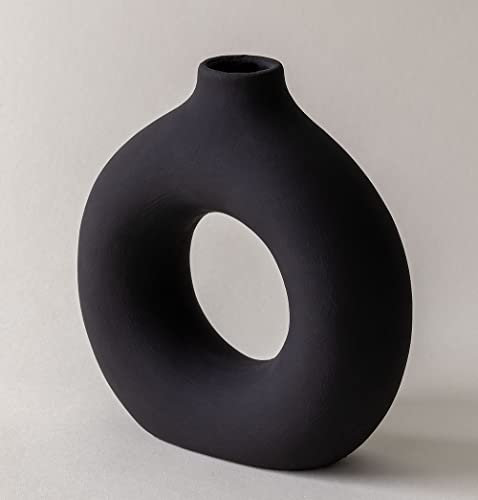Kleine Schwarze Vase, niedliche Vase, ästhetische Vase, Schwarze Keramikvase, kleine Tischvasen für Tafelaufsatz, schwarzes Badezimmerzubehör, Schwarze Ornamente, Schlafzimmer, Schwarze