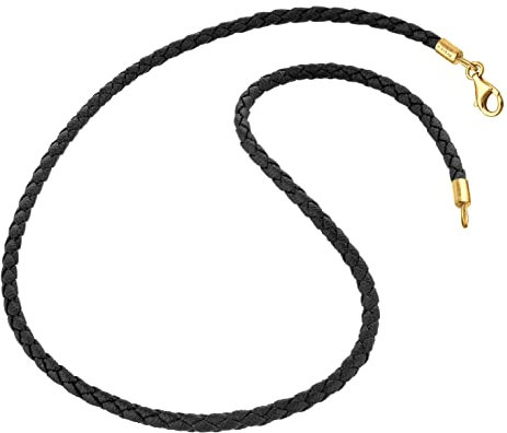 Nenalina Halskette Leder (3mm) schwarz lässiges Lederhalsband für Anhänger handgefertigt aus 925 Sterling-Silber vergoldet Lederkette Damen ohne Anhänger, 0107571822_45