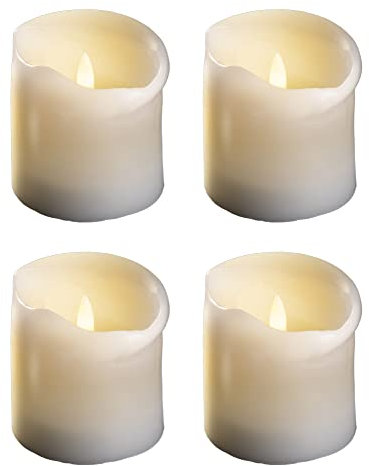 Novaliv 4er Set LED Stumpenkerzen klein - Echtwachskerze mit beweglicher Flamme flackernd - Timerfunktion für 6 Stunden Warmweißes Licht 7,5cm Durchmesser 7,5cm Höhe - 2 AA Batterien nötig