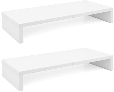 TEAMIX Monitorständer aus Holz, 50,8 cm, für PC/TV/Laptop/Drucker, Monitorerhöhung mit Aufbewahrung, Computerständer mit Tastatur-Organizer, Weiß, 2 Stück