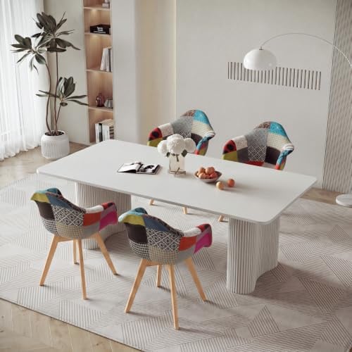 HJhomeheart 4er Esszimmerstühle aus Patchwork-Stoff mit Armlehnen, Moderner Design-Sessel, Skandinavischer Küchenstuhl aus Buchenholz (Rot)