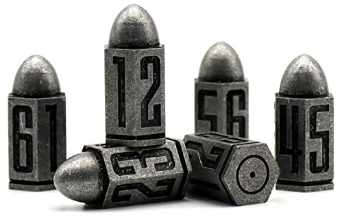 HNCCESG Dadi 6 Facce, Dadi Proiettile da 6 pezzi per Dungeons and Dragons Set Dadi D&D Metallo con Scatola Dadi DND Poliedrici Dadi da Gioco(Proiettile Argento Antico)