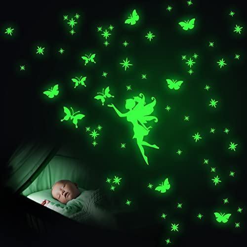 Feen Leuchtender Wandaufkleber, Leuchtsterne Selbstklebend für Kinderzimmer Mädchen Schlafzimmer Babyzimmer Deko, Leuchtsticker Fee Wandsticker, Leuchtpunkte Sternenhimmel Dekoration