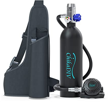 CHIKADIV 1L Mini Bouteille de Plongée 10-20 Minutes Bouteille Oxygene Plongee Rechargeable Équipement de Plongée Portable Utilisé comme Source de Gaz de Secours A Black