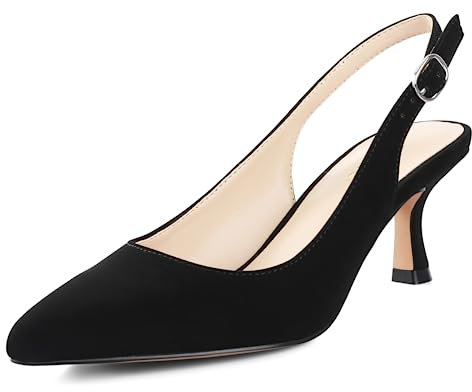 Ankis Slingback Heels für Frauen Geschlossene Zehe Damen Pumps Kätzchen Absatz Hochzeit Party Casual Kleid Schuhe, Schwarz Nubuk, 37.5 EU