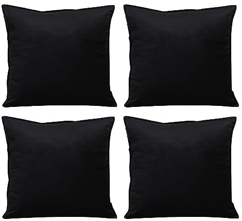 4PCS Velvet Cushion Covers 40cm x 40cm/Square Luxurious Throw Pillowcases for Sofa Bedroom with Invisible Zipper 16x16 Inch Sets of 4black