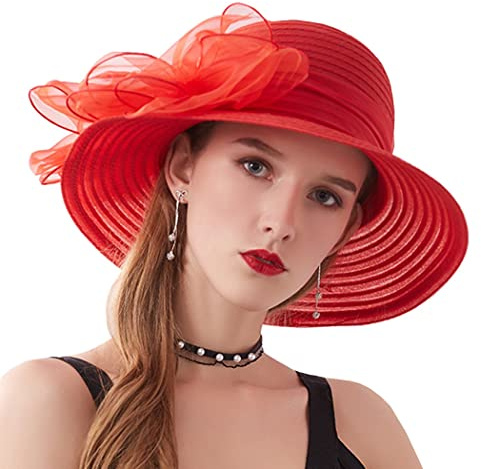 ZESLIV Chapeau en organza pour femme - Chapeau de mariage - Chapeau de soleil avec nœud - Chapeau d'été - Protection solaire - Chapeau de plage
