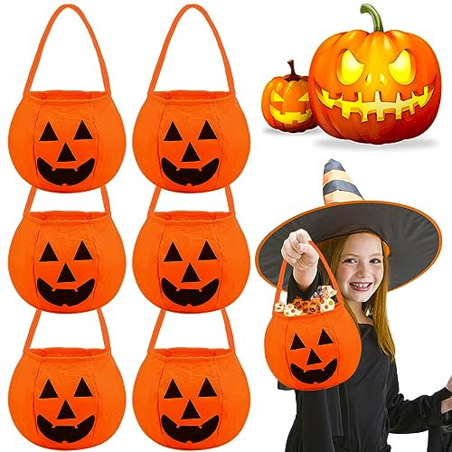 Kürbis Tasche Halloween - 6 Stück Eimer, Korb für Süßigkeiten, Trick or Treat Bag, Candy Bag, Sammeltasche für Kinder