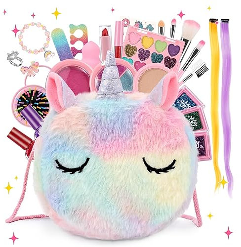Maquillaje para Niñas, Anpro Kit de Maquillaje Niñas, Juego de Maquillaje para Niños Maquillaje Lavable y Seguro para Niñas, Juguete de Maquillajepara cumpleaños 3 4 5 6 7 8 9 10 Años
