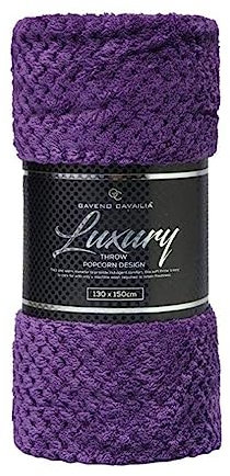 VELVETIO Luxury Waffle Fleece Popcorn Throw, Extra Large Thermal Warm Honeycomb Blanket, Soft & Cosy 100% Polyester Snuggle Sofa Bed Throws, 130 x 150cm, Purple