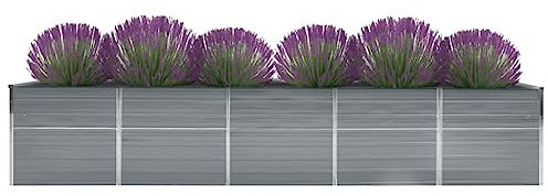 Hommdiy Garten-Hochbeet Verzinkter Stahl, Pflanzkasten Blumenkasten Gemüsebeet Pflanzkübel Gartenbeet Pflanzbeet (Grau-400 x 80 x 77 cm)