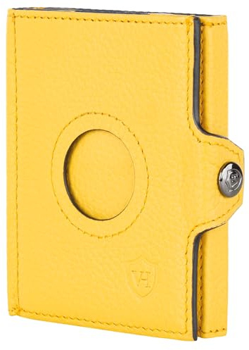 VON HEESEN Airtag Slim Wallet mit XL Münzfach & RFID-Schutz - Airtag Portmonee Herren klein aus echtem Leder - Mini Geldbörse - Kreditkartenetui Kartenetui - Portemonnaie Geldbeutel (Gelb)
