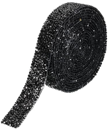 PATIKIL 3 Yards Harz Strassband 20mm Kristall Strassstreifen Schwarz | mit Heißkleber für Kleidung DIY Basteln