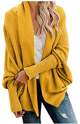 EMUKFD Maglione da donna a maniche lunghe, cardigan ampio in maglia grossa, a collo alto, con apertura frontale, casual, in maglia a cavo, maniche a pipistrello, cappotto in maglia, maglione a collo