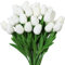 Nubry 30 tulipani artificiali finti realistici al tatto, bouquet di fiori per composizioni nuziali, centrotavola, decorazione per la casa (bianco)