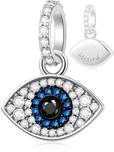 Böse Augen Charms passen europäische Armband Halskette, 925 Sterling Silber türkisches Auge Alle Sehende Auge Charms, Fatimas Hand, Auge des Horus Perlen mit CZ, Geschenke für Halloween/Ostertag