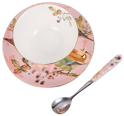 IMIKEYA Kaffeeservice Aus Keramik Tasse Mit Löffel Elegantes Vogel- Und Pflanzendesign Ideales Für Familie Und Freunde
