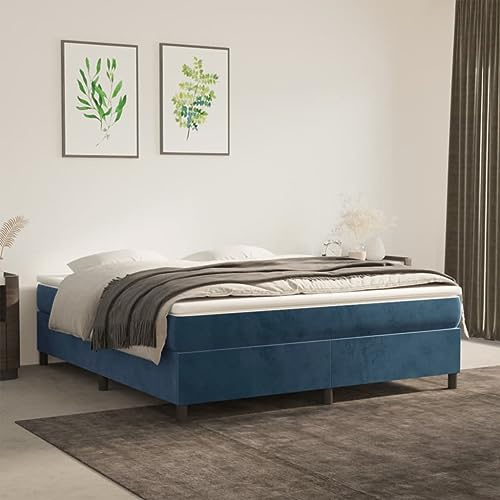 KTHLBRH Housse de lit capitonnée pour lit à sommier tapissier 160 x 200 cm en velours Bleu foncé