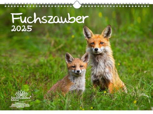 Fuchszauber DIN A3 Kalender für 2025 Fuchs und Füchse - Geschenkset Inhalt: 1x Kalender, 1x Weihnachtskarte (insgesamt 2 Teile)