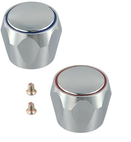 2 Pack Hot and Cold Faucet Handle, Replacement Handle Knob Tap Top Head Plastic Faucet Cover Chrome Plated for Kitchen Bathroom