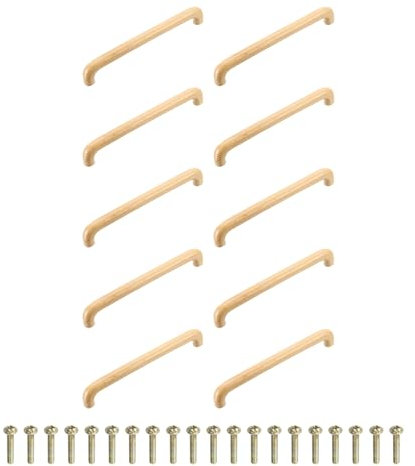 sourcing map 10Pcs Wood Drawer Pulls Handles, 192mm/7.56 Hole Spacing Wood Cabinets Drawer Knobs Pull Handles with Screw Set for Kitchen Cabinets Dresser Furniture