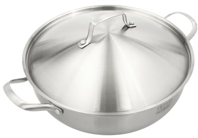 LOIRIIC 304 Stainless Steel Wok with Lid, Stir-Frying Pan for Induction, Gas, Electric & Halogen Stoves (30cm)