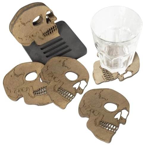 Dessous de Verre pour Table, Dessous de Verre,6 pièces en Bois Halloween tête de crâne Tasse sous-Verres Pad | sous-Verres absorbants antidérapants pour Table, pour Cuisine, comptoir
