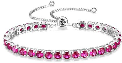 FANCIME Silber Armbnad Damen Tennis Armband mit Synthetisch Rubin, Verstellbares Glitzer Tennis Armband Schmuck Geschenke für Damen Frauen Freundin Ehefrau Mutter