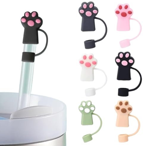 EIYVPRA 6 Stück Strohhalm Abdeckung für Stanley Cup Zubehör, 10mm Staubdichte Silikonmaterial Strohhalm Zubehör, Wiederverwendbare Silikonstrohhalmspitzen Cup Zubehör, Katzenkrallenform