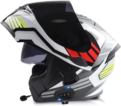 Klapphelm mit Bluetooth mit Eingebautem Mikrofon für Reaktion Integriert Motorradhelm ECE Zertifiziert Klapphelm mit Sonnenblende vorbereitet Motorrad Full Face Helm Integralhelm mit Doppelvisier