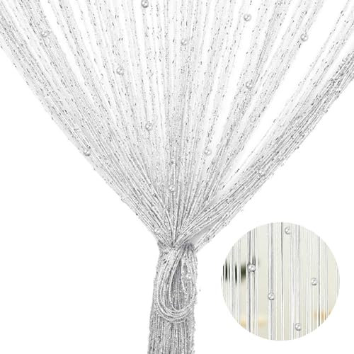 Fadenvorhang Weiße Perlen 100 X 200 Cm, Fadenvorhang Insektenschutz, Türvorhang, Fliegenvorhang Terrassentür, Fliegenvorhang Balkontür, Fliegenvorhang, Perlenvorhang, Fadenvorhang Balkontür