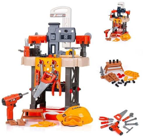 Chipolino Kinderwerkbank, 78-teiliges Spielzeugwerkzeugset, Helm, Bohrer, Säge, Farbe:schwarz