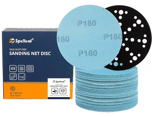 SpeTool Schleifgitter 150mm Klett 30 Stück schleifnetz Schleifscheiben Körnung 180 Staubfreies Klett-Schleifpapier für Holz, Gipskarton, Metall, Epoxidharz