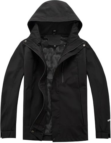 Ynport Crefreak Trench Coat d’extérieur Imperméable léger pour Hommes Veste de Pluie Veste à Capuche de Trekking Coupe-vent pour la Randonnée et les Sports de Montagne, Noir, XXL