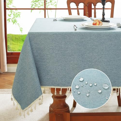 meioro Rechteckige Tischdecke, Wasserbeständige mit Lotuseffekt Quaste Tischtuch Polyester Tischabdeckung, Wasserdicht Tischdecken Tischschutz für Küche Esszimmer Bankett Dekoration (Blau,90x90cm)