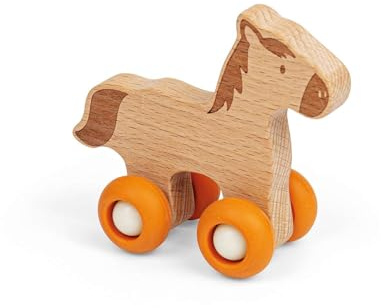 Bigjigs Toys Farm Animal on Wheels (Horse) - Mini Wooden Push Along Animals