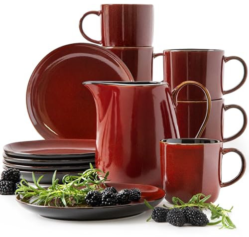 Teeservice RITZENHOFF & BREKER GAMBIA Kaffeeservice, 6x Tasse, Krug (13-tlg), 6 Personen, Steinzeug, spülmaschinengeeignet, mikrowellengeeignet, jedes Stück ein Unikat