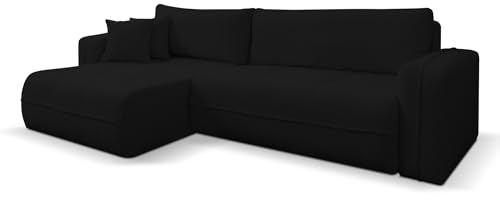 VENASI MÖBEL Ecksofa mit Schlaffunktion und Bettkasten Schlafsofa Boucle Cloud (Schwarz)