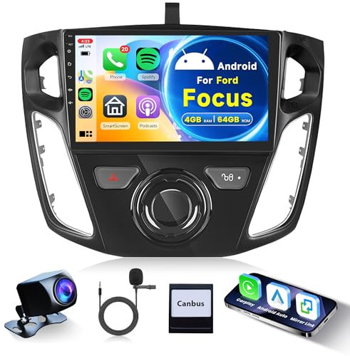 4G 64G for Ford Focus 2012-2018 with Carplay Android Auto Android Car Stereo, Rimoody 9 Inch Touch Screen Car Radio with GPS Navigation Bluetooth FM/RDS/EQ WiFi Mirror Link + AHD Backup Camera