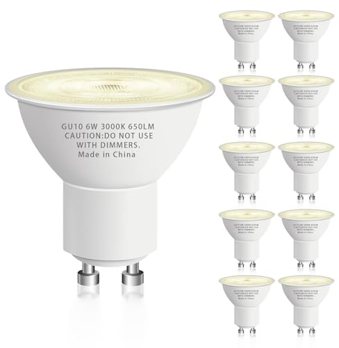 10 Pack GU10 Led Bulb 6W Equivalent 50W, MR16 Led Bulb 3000K Soft White Light Bulbs, 650 Lumens, Non-Dimmable, GU10 Base, 2 Prong Track Energy Saving Light Bulbs for Kitchen, Living Room, Bedroom