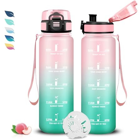 Borraccia, Borraccia 0,5 litri, Borraccia Senza Perdite, Borraccia Motivazionale, Facile da Trasportare, Borraccia con Filtro, con Slogan Motivazionale, per Yoga, Corsa, Campeggio, Scuola, Ufficio