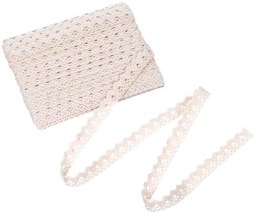 10 Meter Vintage Spitzenband Borte 1.5cm Beige Nähband Häkelspitze Spitzenstoff Spitzenborte Aus Baumwolle Dekoband Zierband Besatz Nähen für Handwerk Scrapbooking Geschenkbox Hochzeit Dekoratio