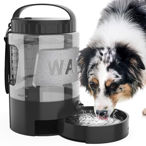 Distributeur d'eau pour chien avec bol – 2,81 L – Grande bouteille d'eau de voyage portable avec bol d'eau de voyage extractible pour chiens, camping, randonnée, voyage, plage, parc, accessoires