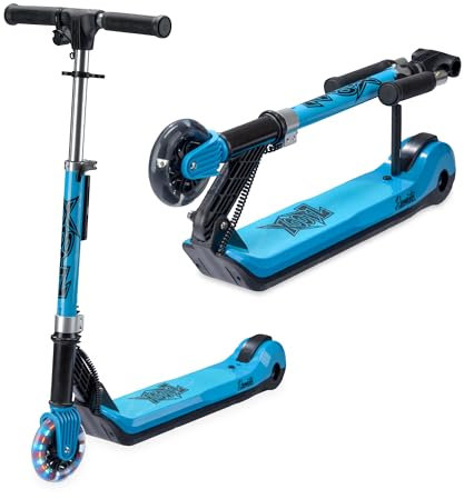 Xootz Kids' Elements Electric Foldable Scooter, LED Light Up Wheel and Collapsible Handlebars, Age 6+, Blue