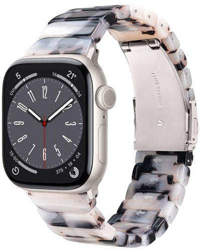 V.R.HOPE leichte Harz Armband kompatibel mit Apple Watch Armband Series 7/8/9/SE/10/ 41mm 40mm 38mm 42mm Damen und Herren, für Apple Watch Series 6/5/4/3/2/1 - New schwarze Blumen - Polarstern